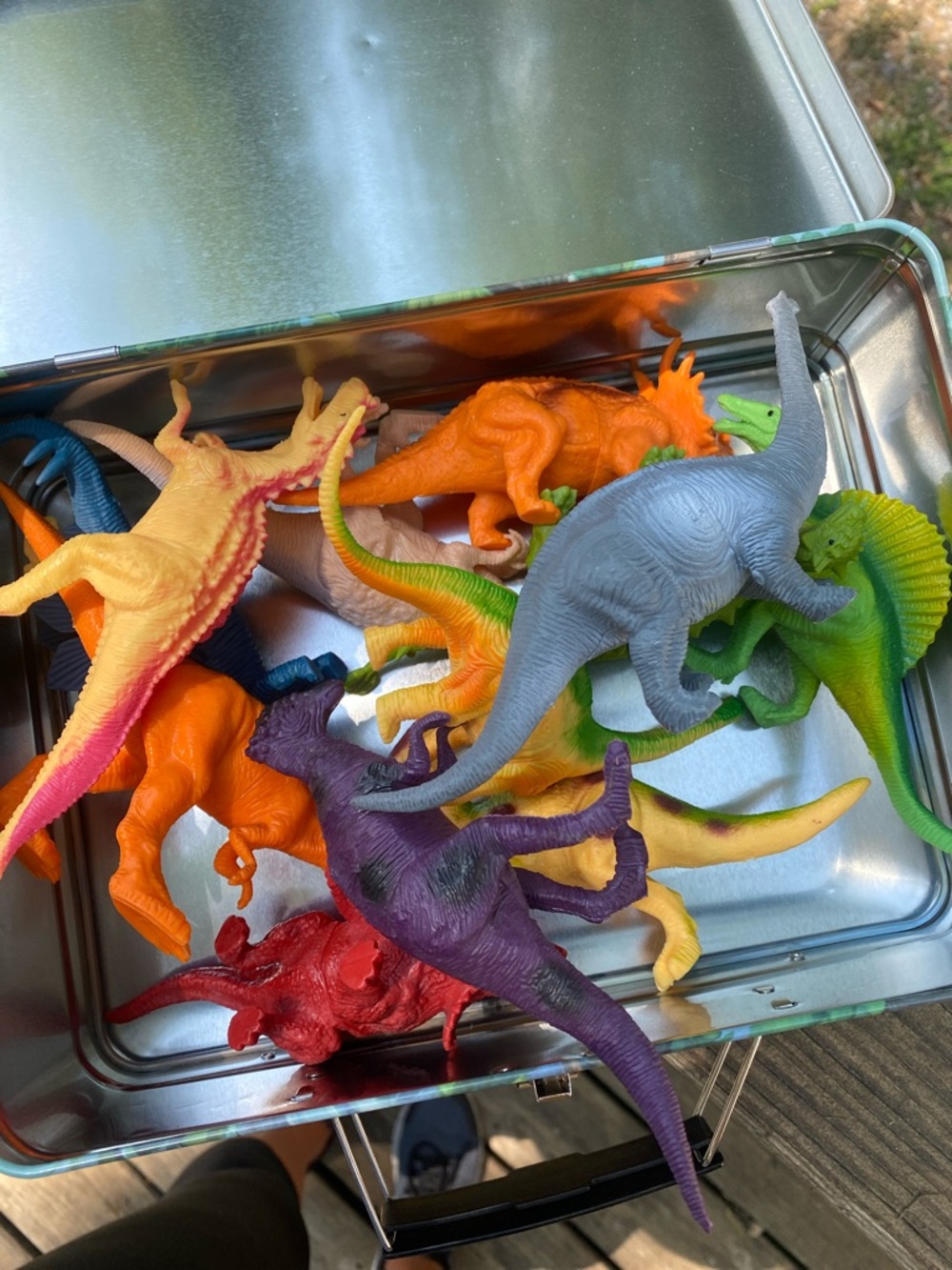 Dinosaur Metal Lunchbox full of a variety of toy dinosaur’s! NWOT!